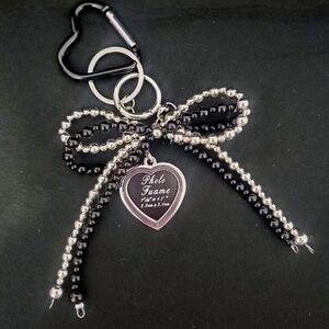 Handmade Beaded Bow Purse Charm With Heart Shaped Picture Frame